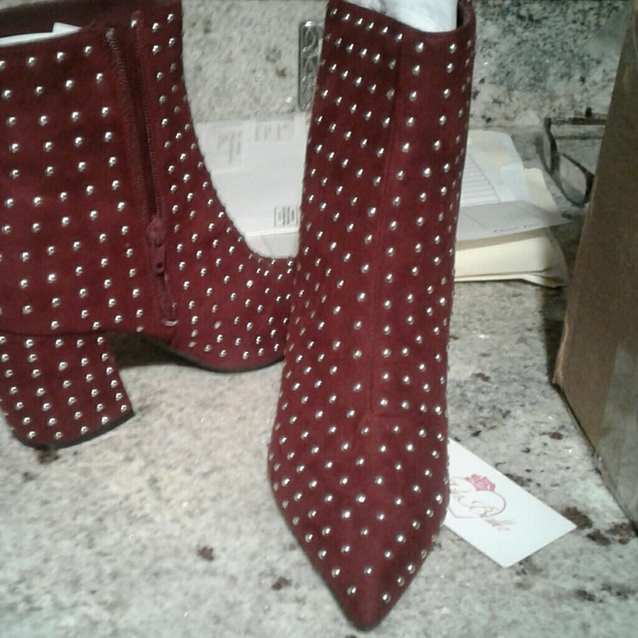 Qupid Shoes - Red Heeled Studded Booties